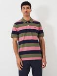 Crew Clothing Haynes Striped Polo Shirt, Olive Green, Olive Green