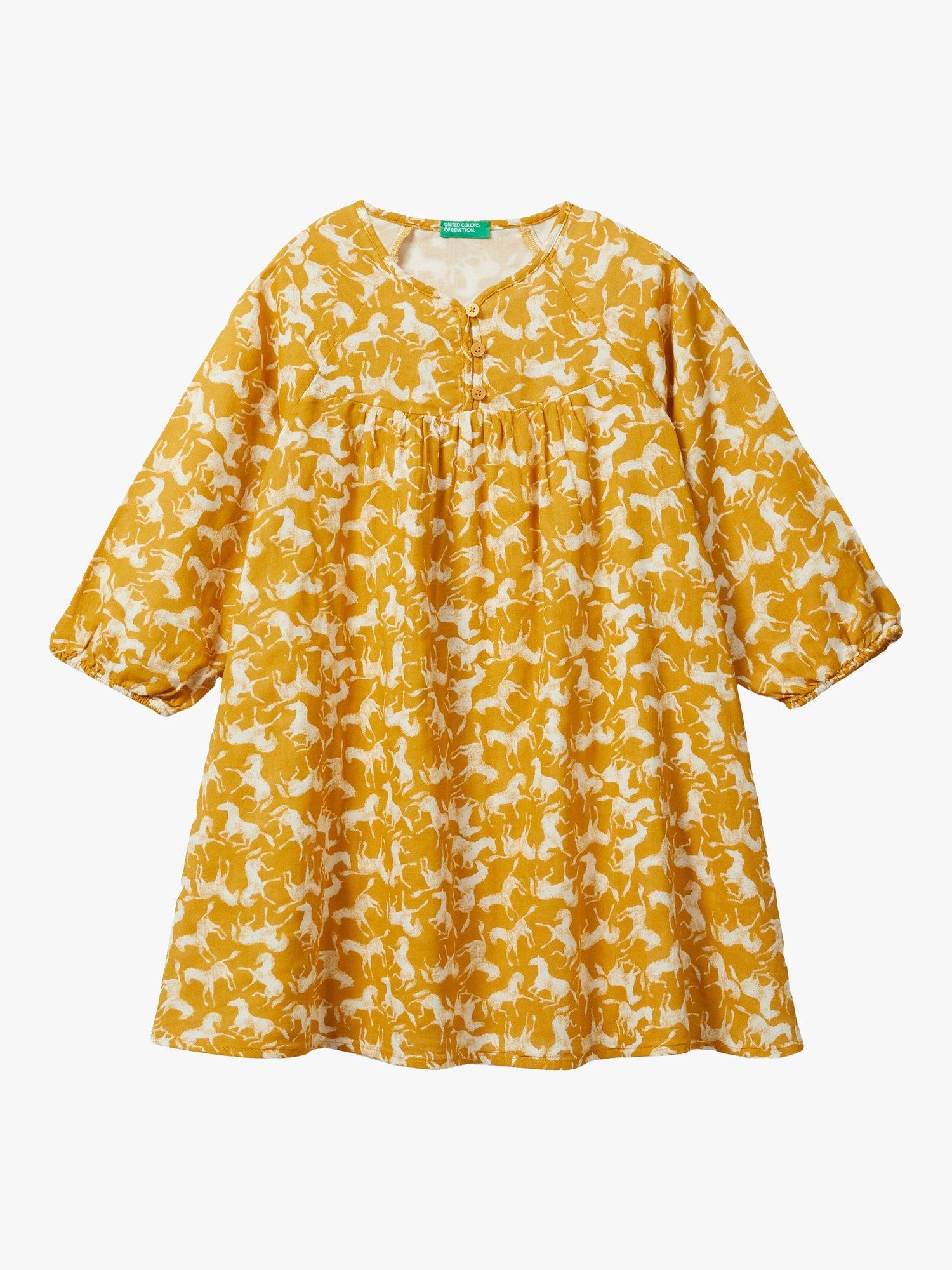 Benetton Kids' Horse Print Smock Dress, Ochre