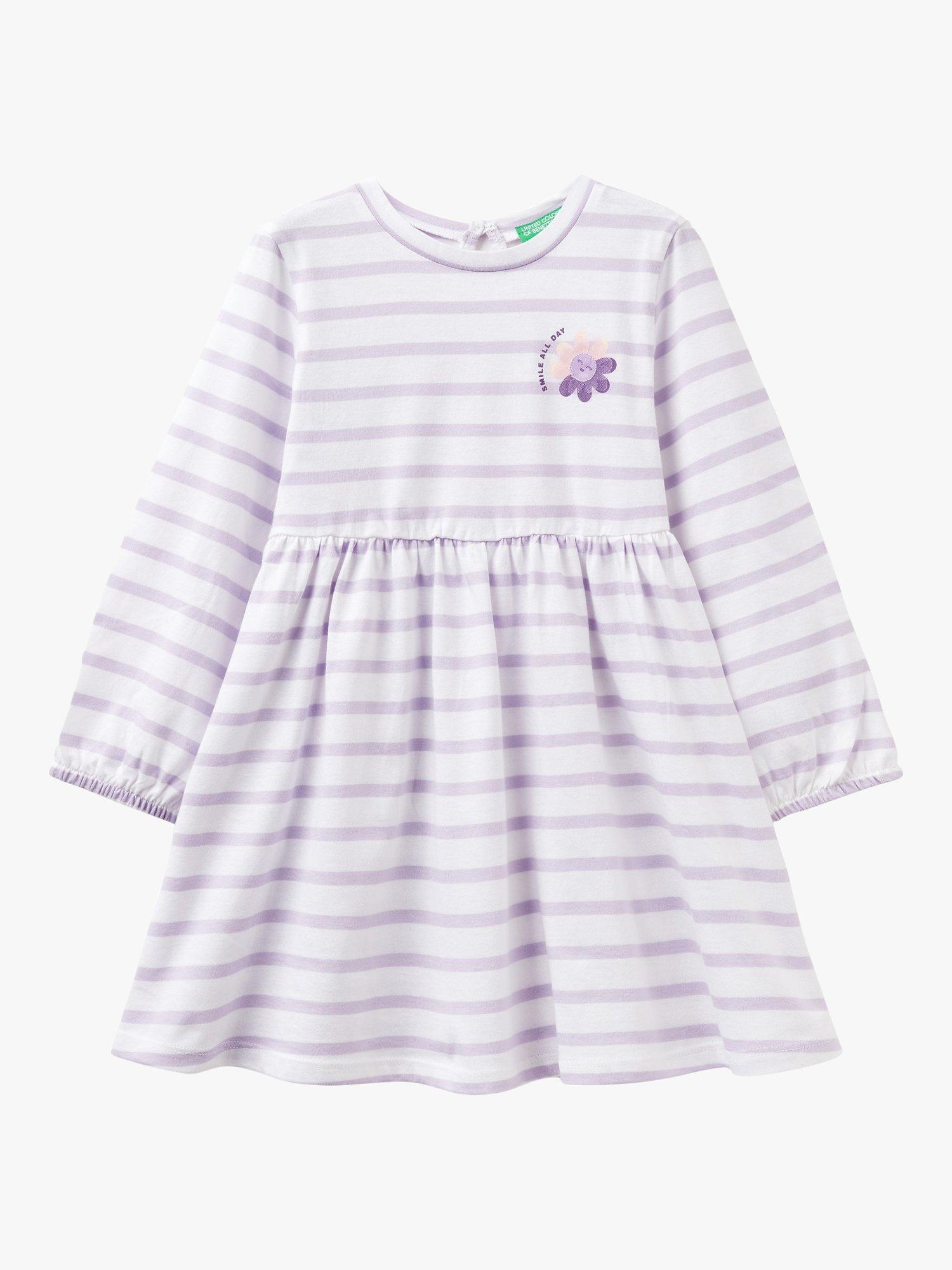 Benetton Kids' Stripe Crew Neck Dress, Mauve/Multi