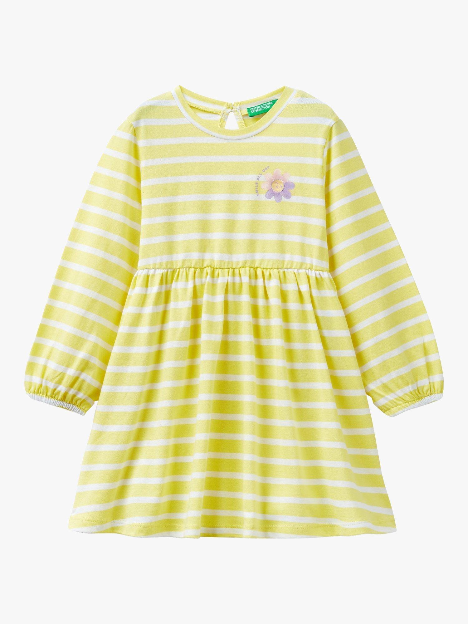 Benetton Kids Striped Crew Neck Dress, Yellow