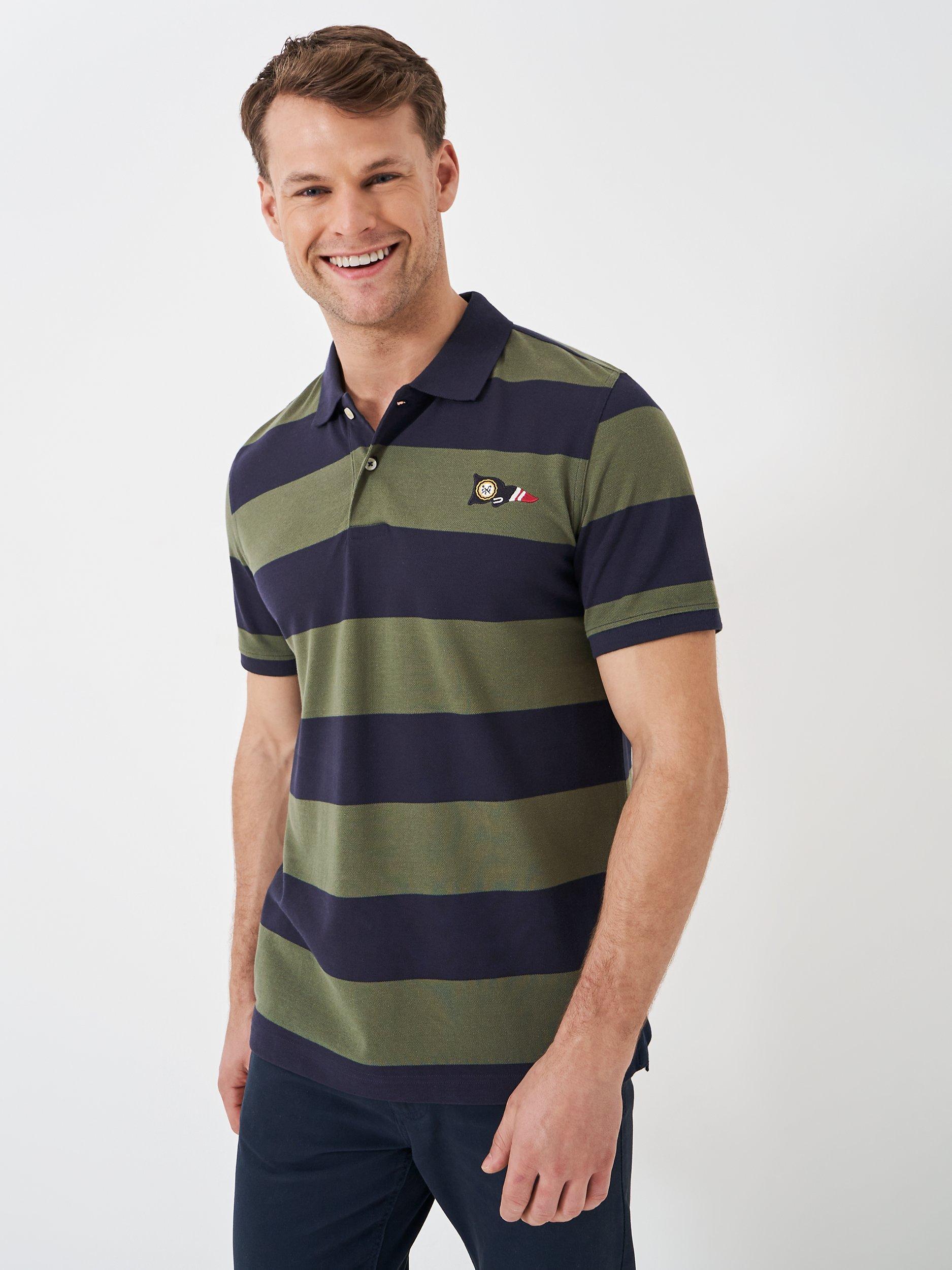 Crew Clothing Patsford Pique Multi Stripe Polo Shirt, Olive Green