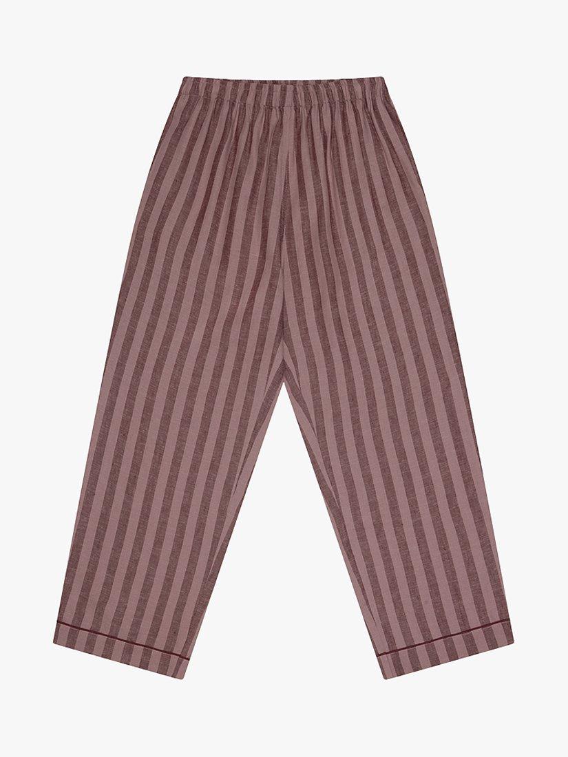 Product image 4 of 4, which shows Piglet in Bed Linen Blend Striped Pyjama Trouser Set, Port/Woodrose, XS