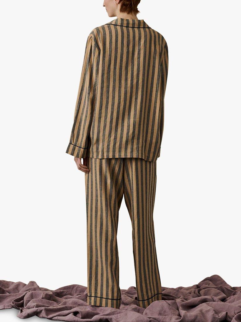 Product image 2 of 4, which shows Piglet in Bed Linen Blend Striped Pyjama Trouser Set, Blue/Porcini, XS