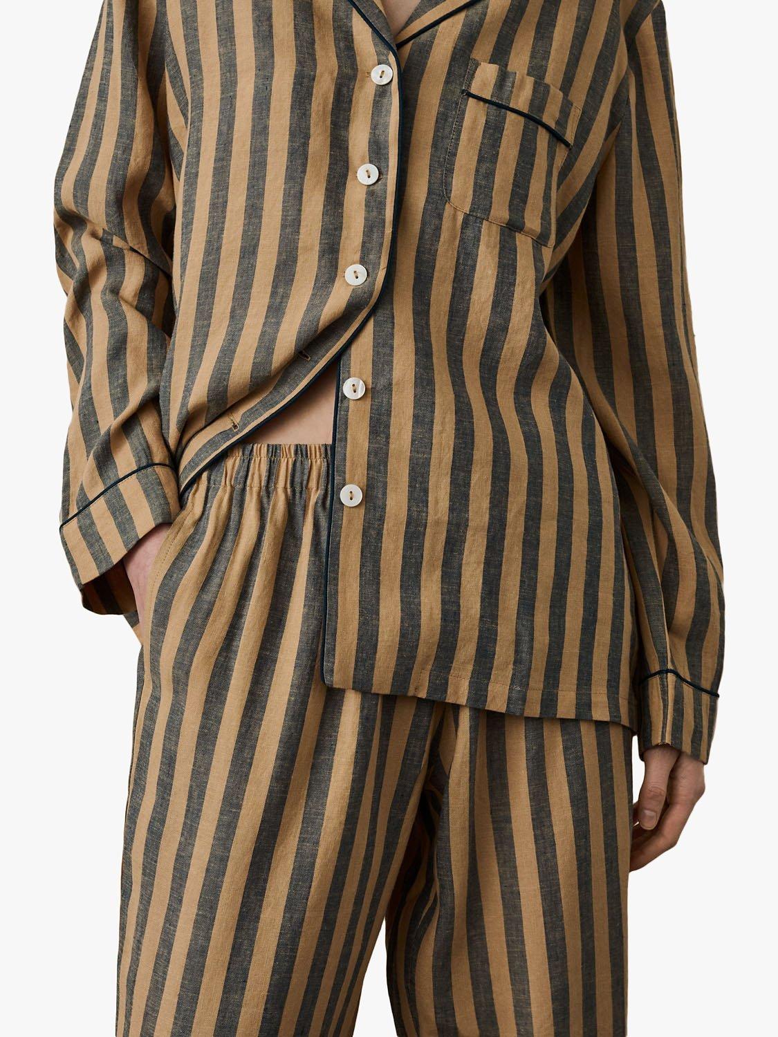 Product image 3 of 4, which shows Piglet in Bed Linen Blend Striped Pyjama Trouser Set, Blue/Porcini, XS