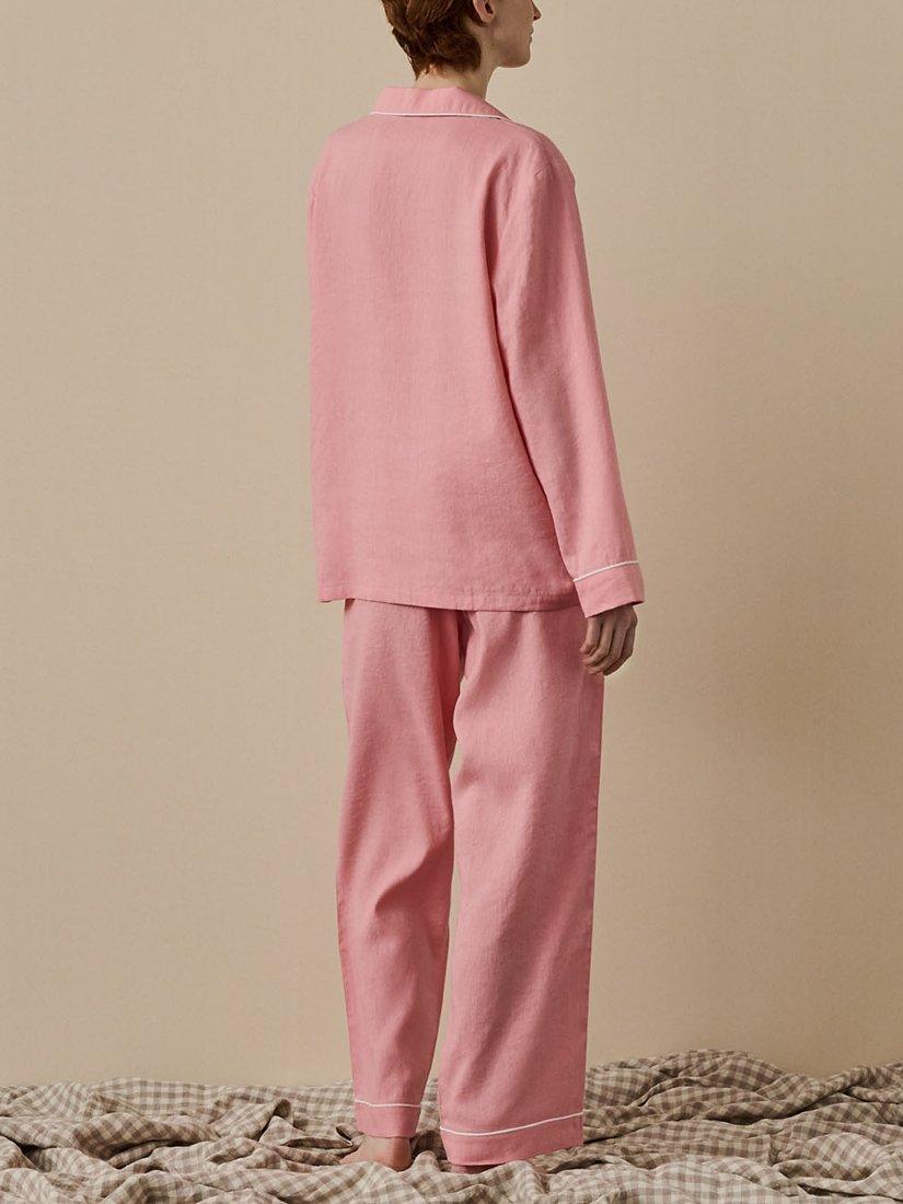 Product image 2 of 6, which shows Piglet in Bed Linen Blend Pyjama Trouser Set, Pink Bloom, XS