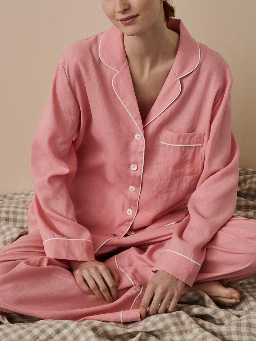 Product image 3 of 6, which shows Piglet in Bed Linen Blend Pyjama Trouser Set, Pink Bloom, XS