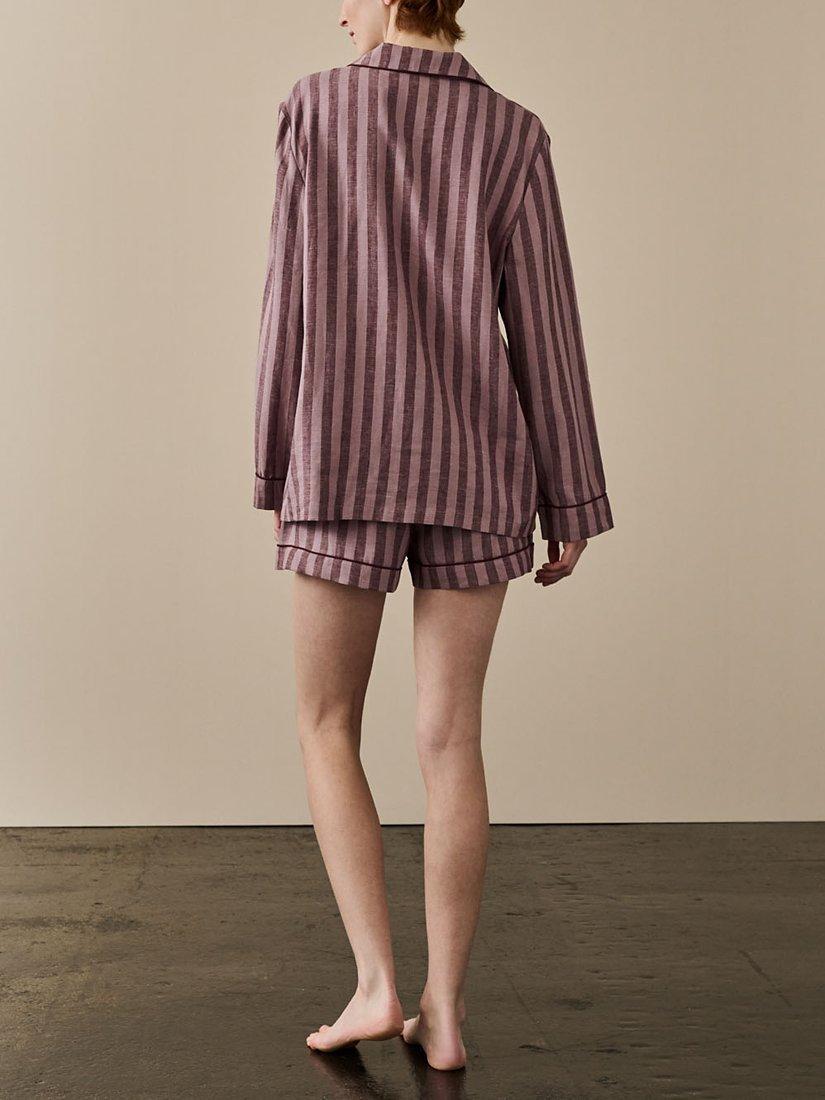 Product image 2 of 6, which shows Piglet in Bed Linen Blend Striped Pyjama Shorts Set, Port/Woodrose, XS