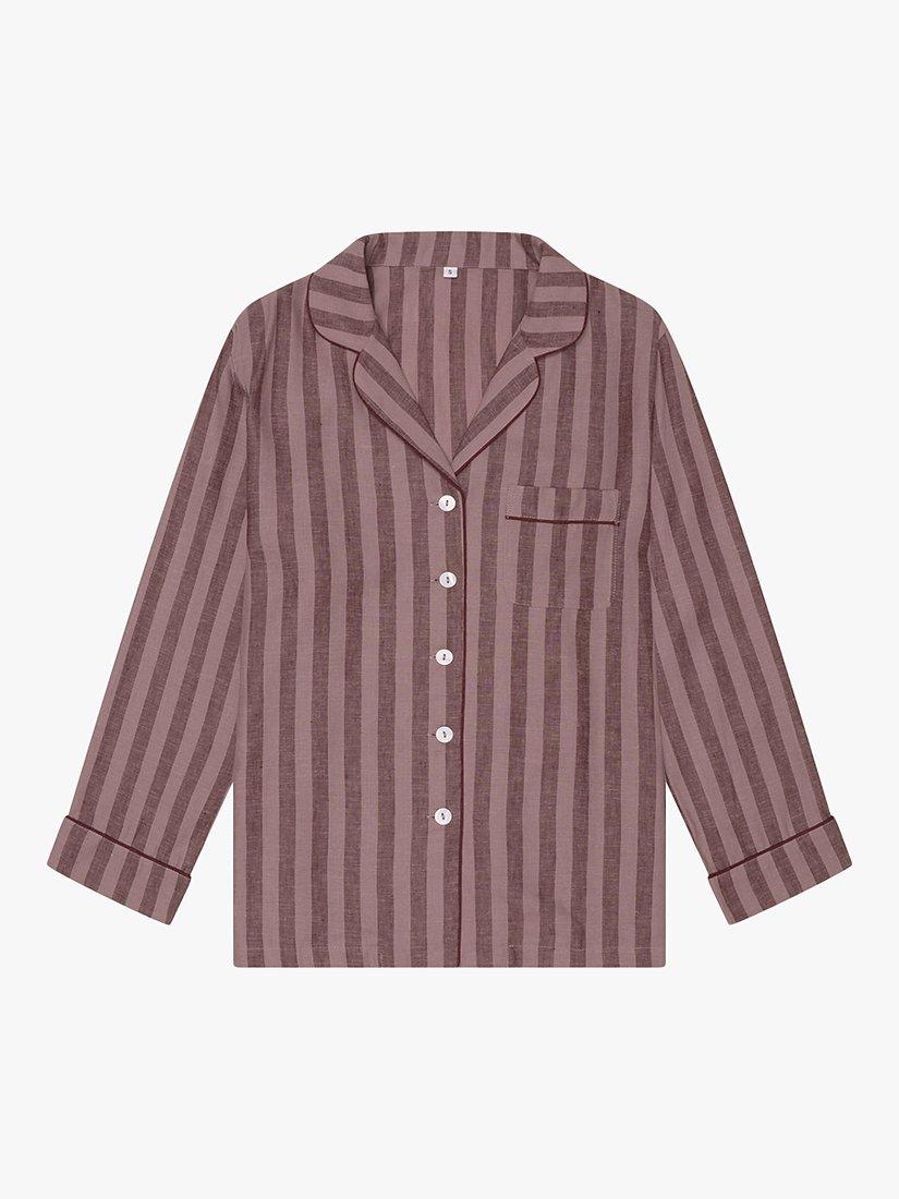 Product image 5 of 6, which shows Piglet in Bed Linen Blend Striped Pyjama Shorts Set, Port/Woodrose, XS