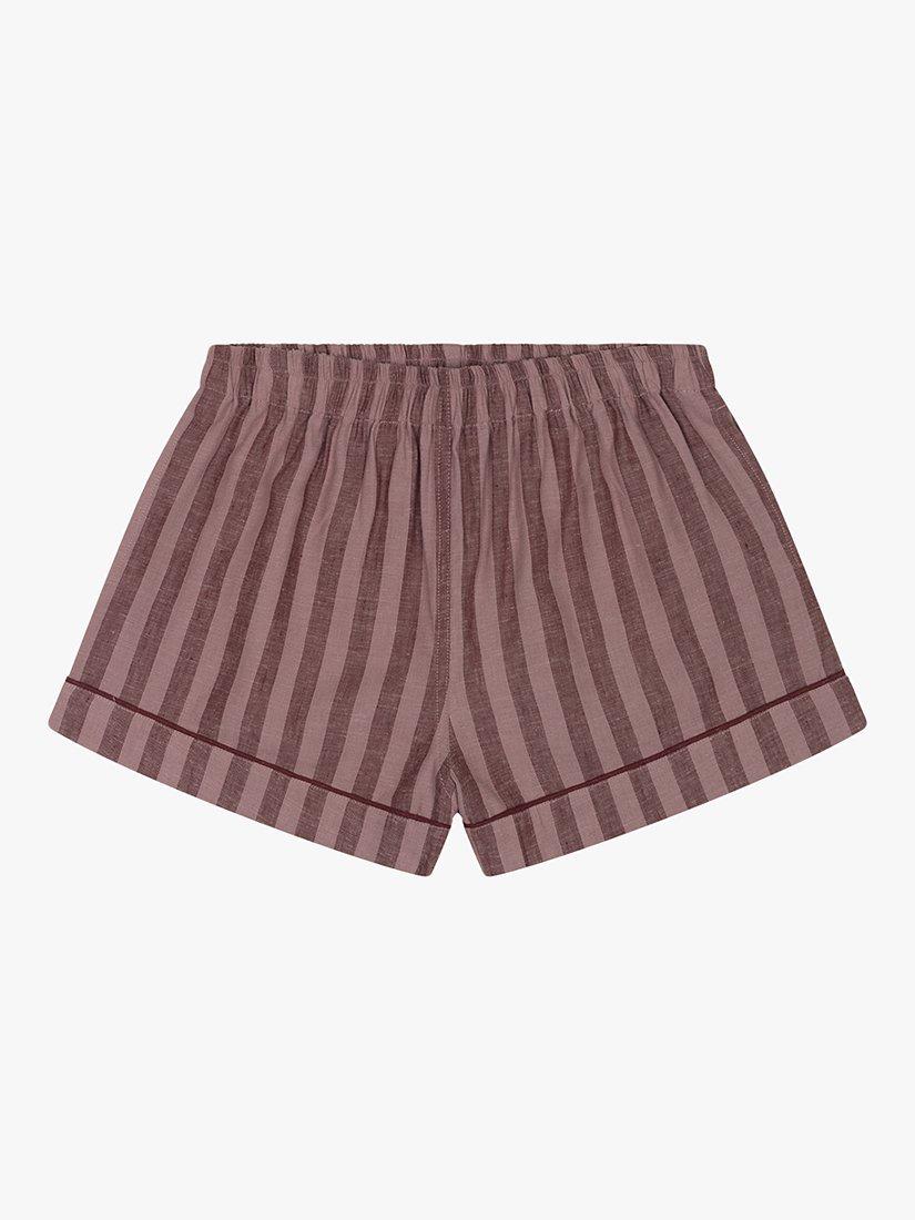 Product image 6 of 6, which shows Piglet in Bed Linen Blend Striped Pyjama Shorts Set, Port/Woodrose, XS