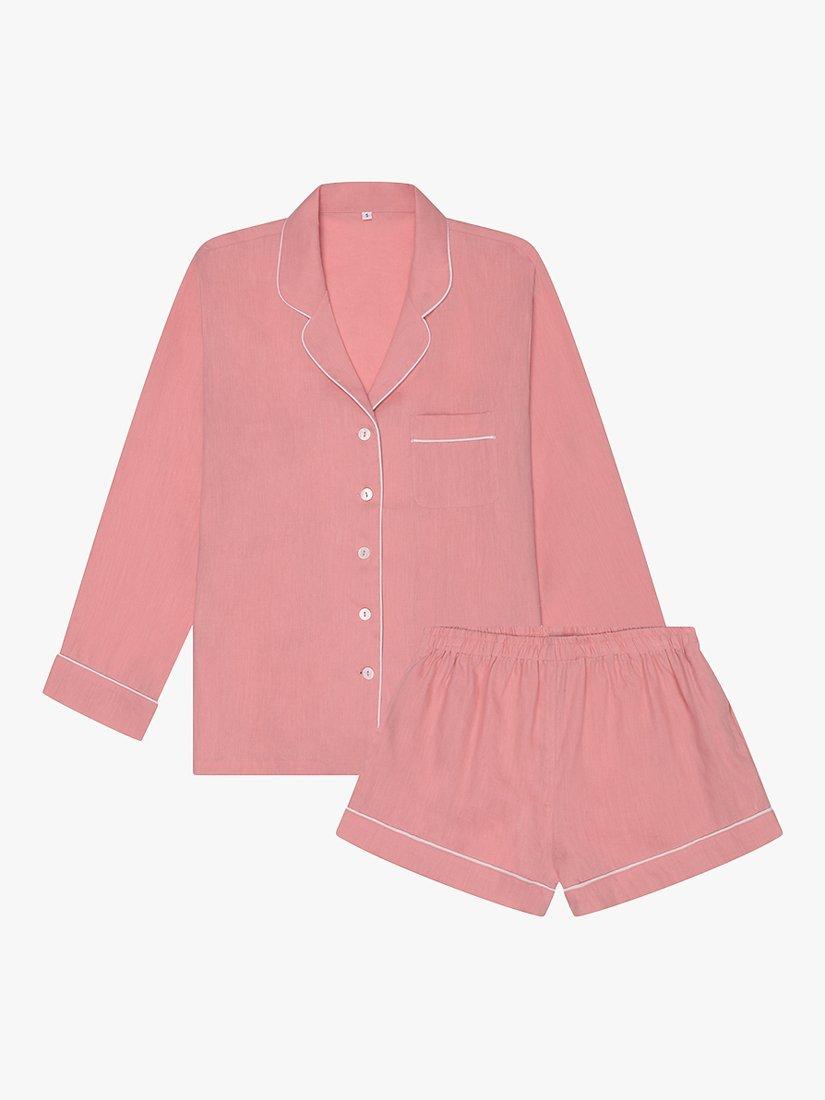 Product image 3 of 5, which shows Piglet in Bed Linen Blend Pyjama Shorts Set, Pink Bloom, XS