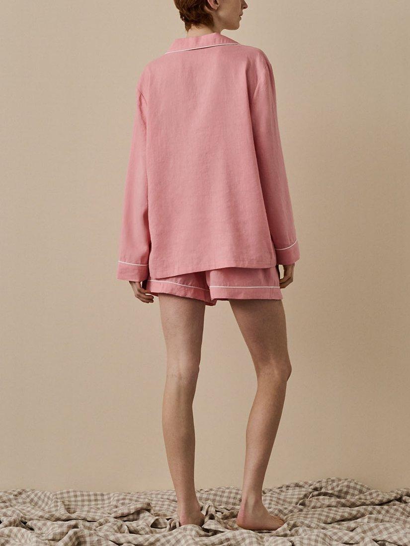 Product image 2 of 5, which shows Piglet in Bed Linen Blend Pyjama Shorts Set, Pink Bloom, XS