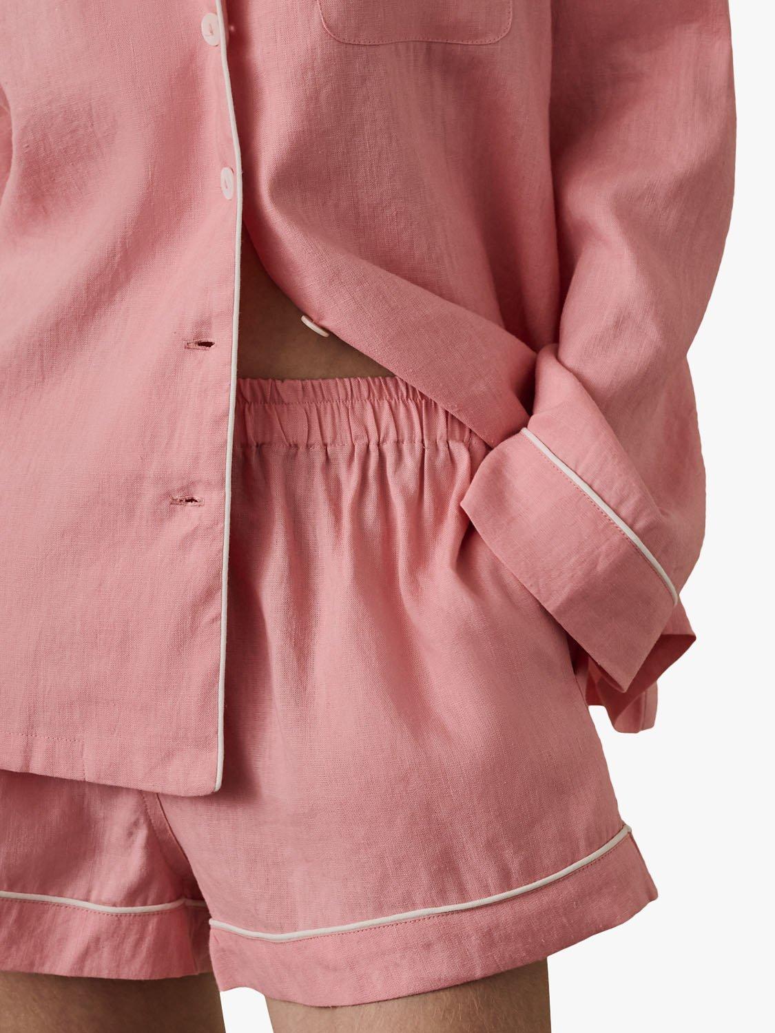 Product image 4 of 5, which shows Piglet in Bed Linen Blend Pyjama Shorts Set, Pink Bloom, XS