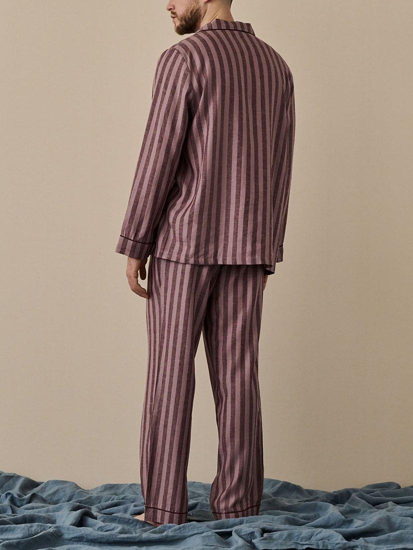 Product image 2 of 4, which shows Piglet in Bed Linen Blend Striped Pyjama Trouser Set, Port/Woodrose, XS