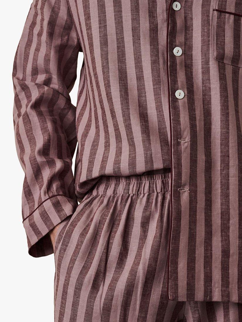Product image 4 of 4, which shows Piglet in Bed Linen Blend Striped Pyjama Trouser Set, Port/Woodrose, XS