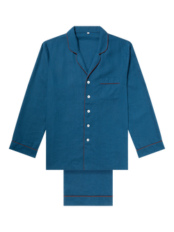 Piglet in Bed Linen Blend Pyjama Trouser Set, Marine Blue