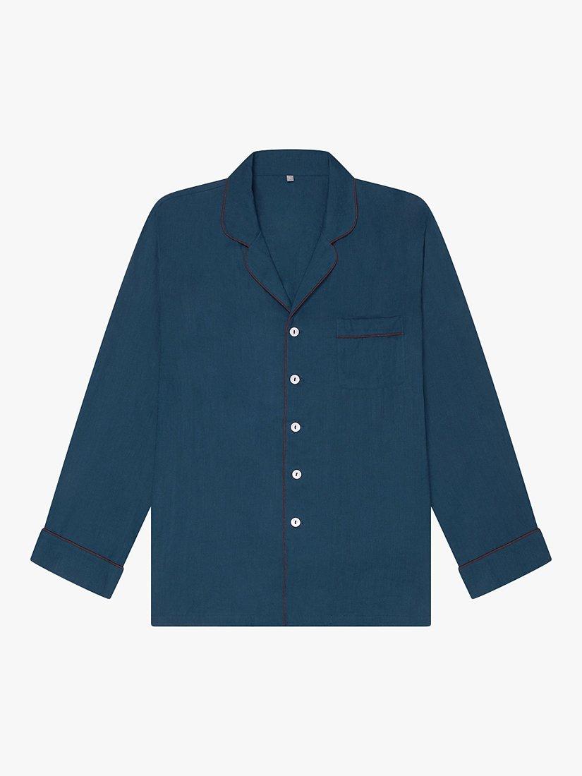 Product image 5 of 6, which shows Piglet in Bed Linen Blend Pyjama Shorts Set, Marine Blue, XS