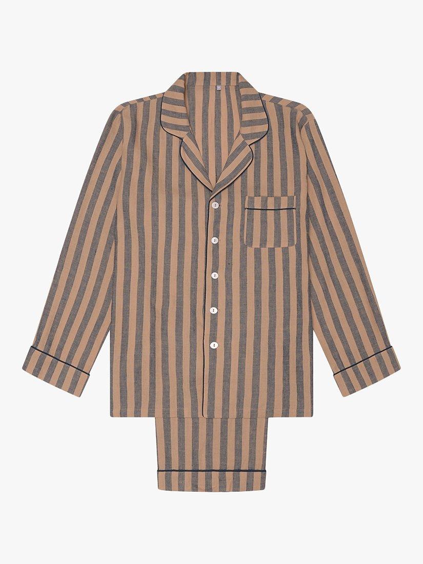 Product image 4 of 4, which shows Piglet in Bed Linen Blend Striped Pyjama Trouser Set, Blue/Porcini, XS