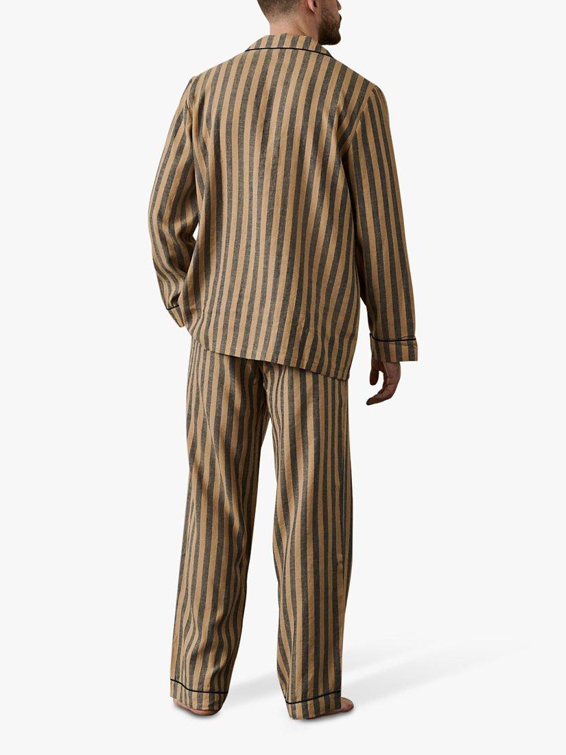 Product image 2 of 4, which shows Piglet in Bed Linen Blend Striped Pyjama Trouser Set, Blue/Porcini, XS