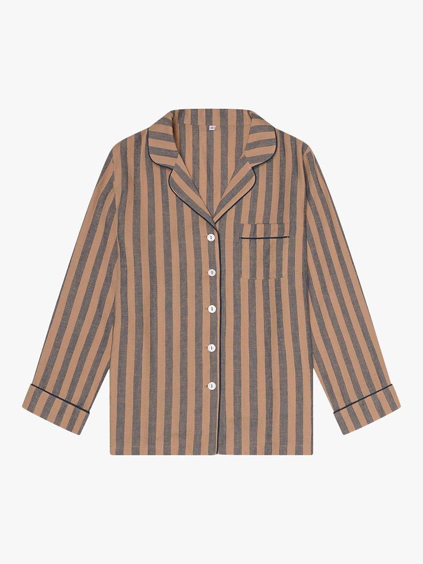 Product image 3 of 4, which shows Piglet in Bed Linen Blend Striped Pyjama Trouser Set, Blue/Porcini, XS