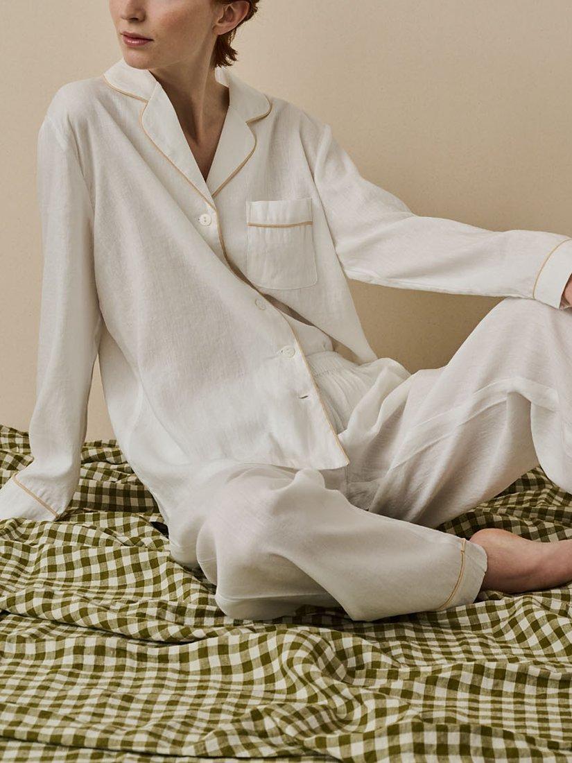 Product image 3 of 6, which shows Piglet in Bed Linen Blend Pyjama Trouser Set, Pearl, XS