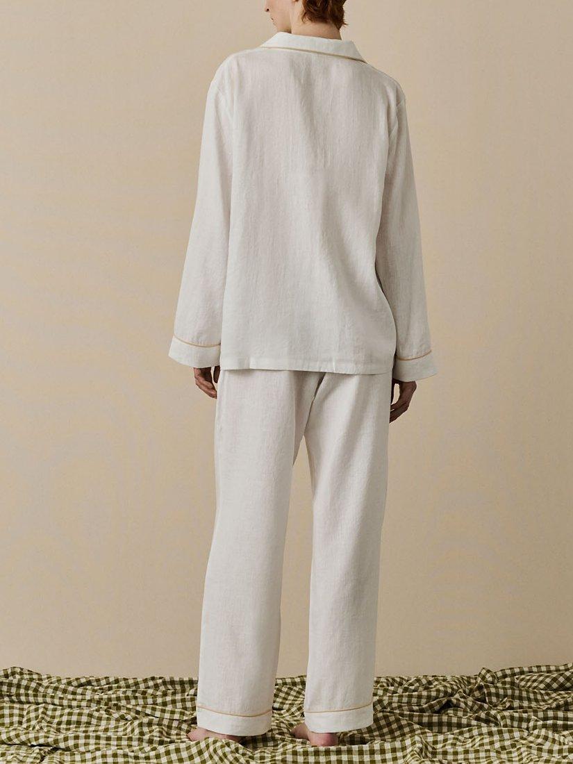 Product image 2 of 6, which shows Piglet in Bed Linen Blend Pyjama Trouser Set, Pearl, XS