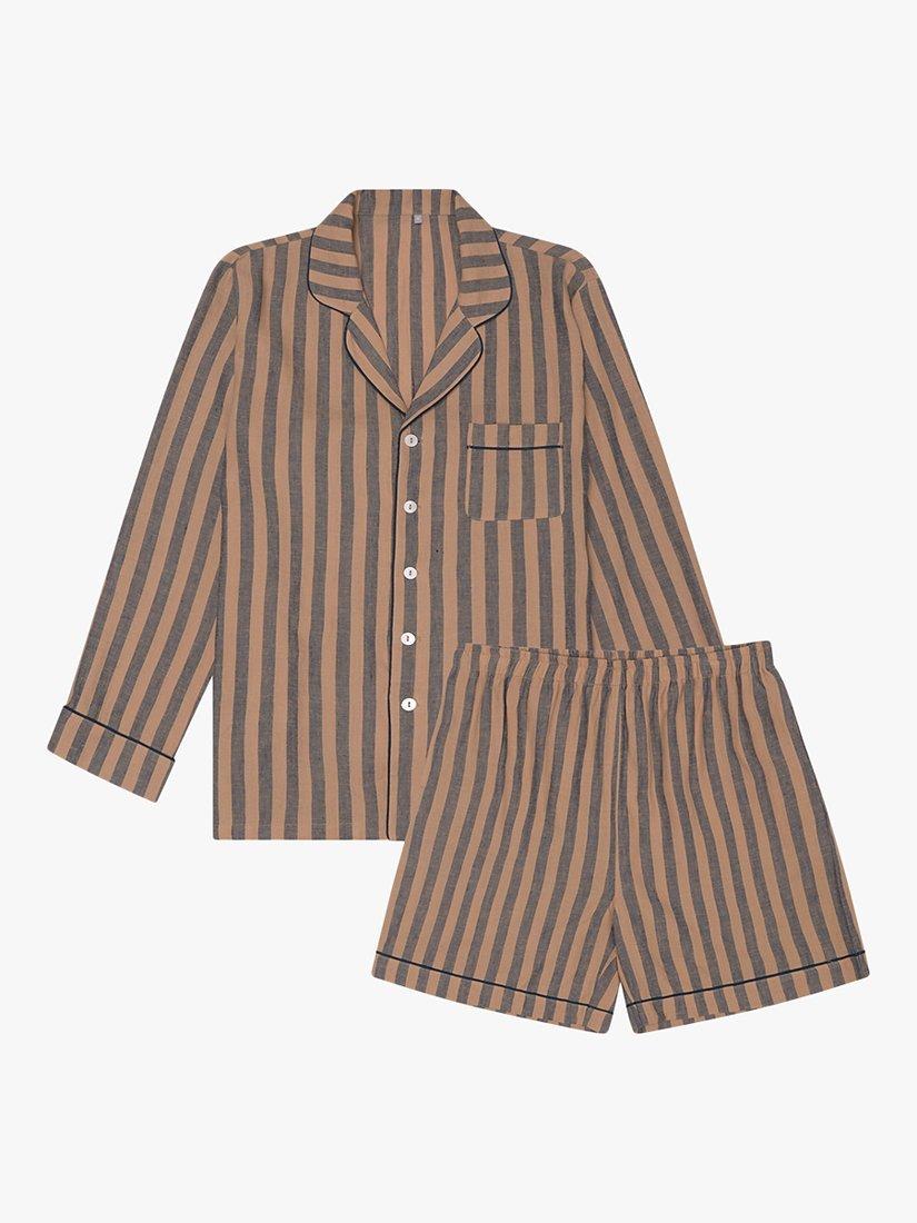 Product image 4 of 6, which shows Piglet in Bed Linen Blend Striped Pyjama Shorts Set, Blue/Porcini, XS