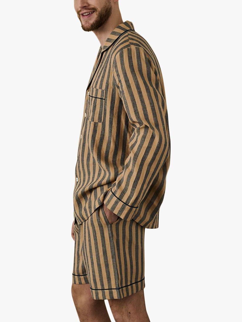 Product image 3 of 6, which shows Piglet in Bed Linen Blend Striped Pyjama Shorts Set, Blue/Porcini, XS