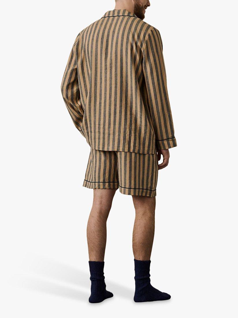 Product image 2 of 6, which shows Piglet in Bed Linen Blend Striped Pyjama Shorts Set, Blue/Porcini, XS