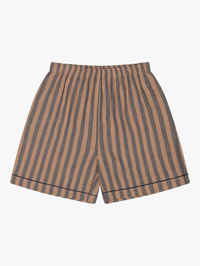 Product image 6 of 6, which shows Piglet in Bed Linen Blend Striped Pyjama Shorts Set, Blue/Porcini, XS