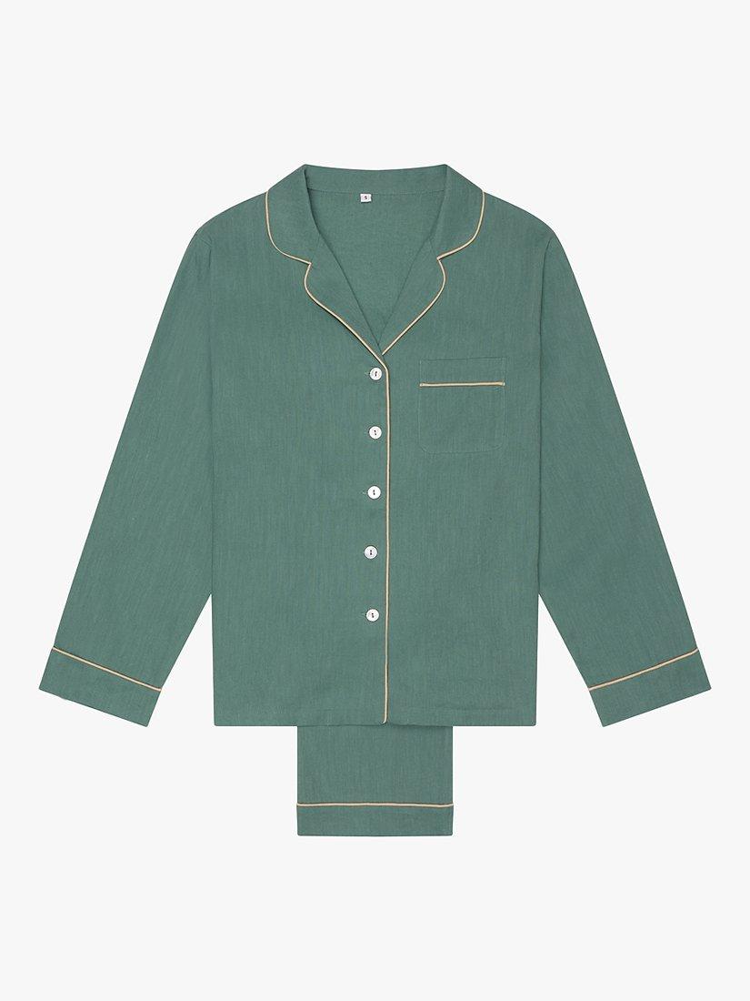 Product image 4 of 6, which shows Piglet in Bed Linen Blend Pyjama Trouser Set, Tranquil Green, XS