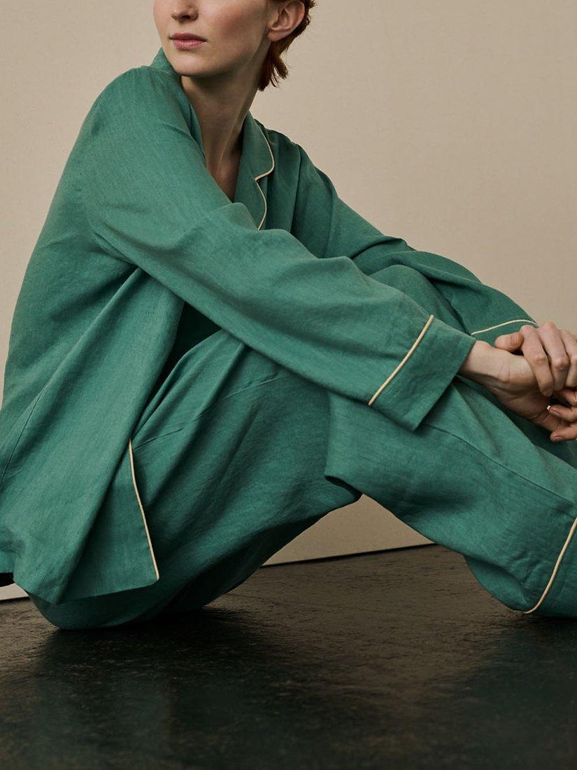Product image 3 of 6, which shows Piglet in Bed Linen Blend Pyjama Trouser Set, Tranquil Green, XS