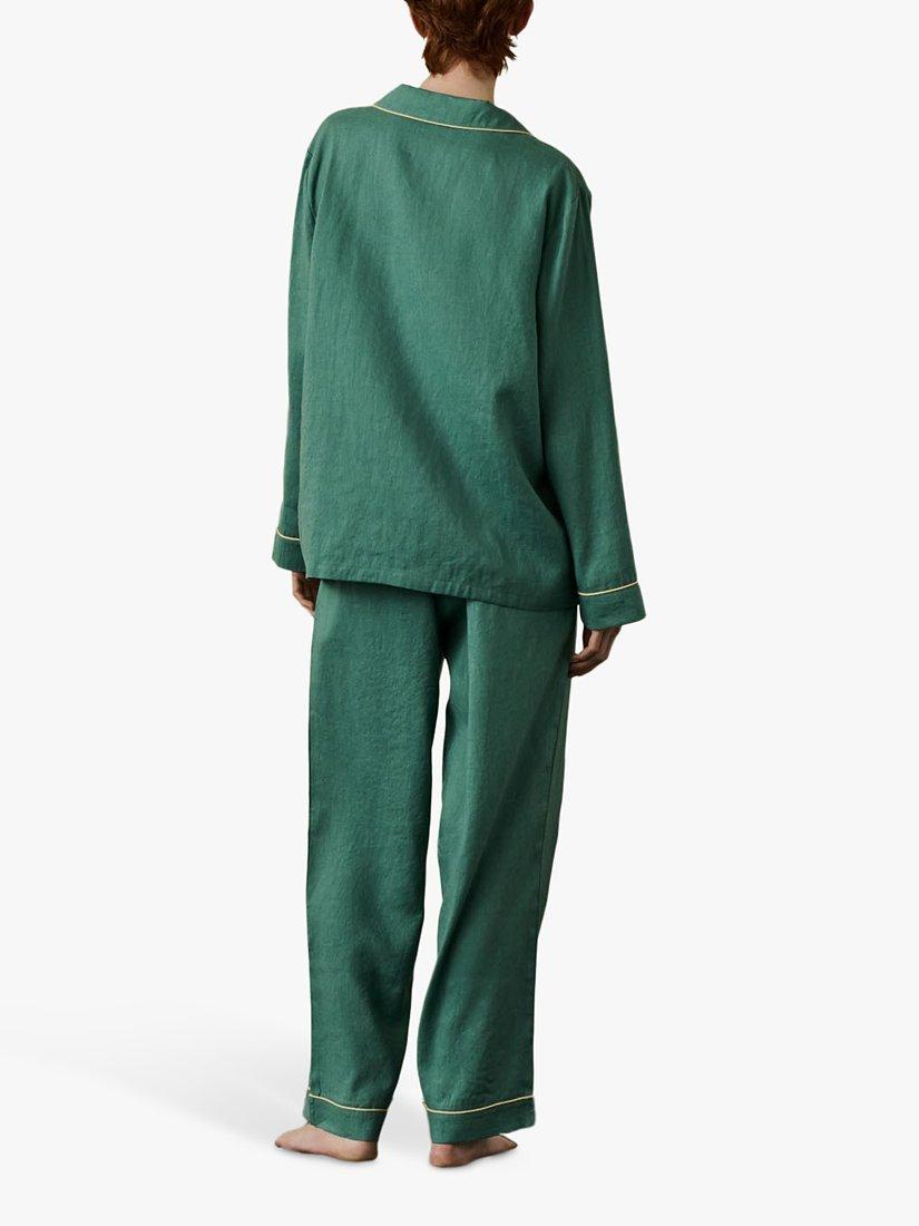 Product image 2 of 6, which shows Piglet in Bed Linen Blend Pyjama Trouser Set, Tranquil Green, XS