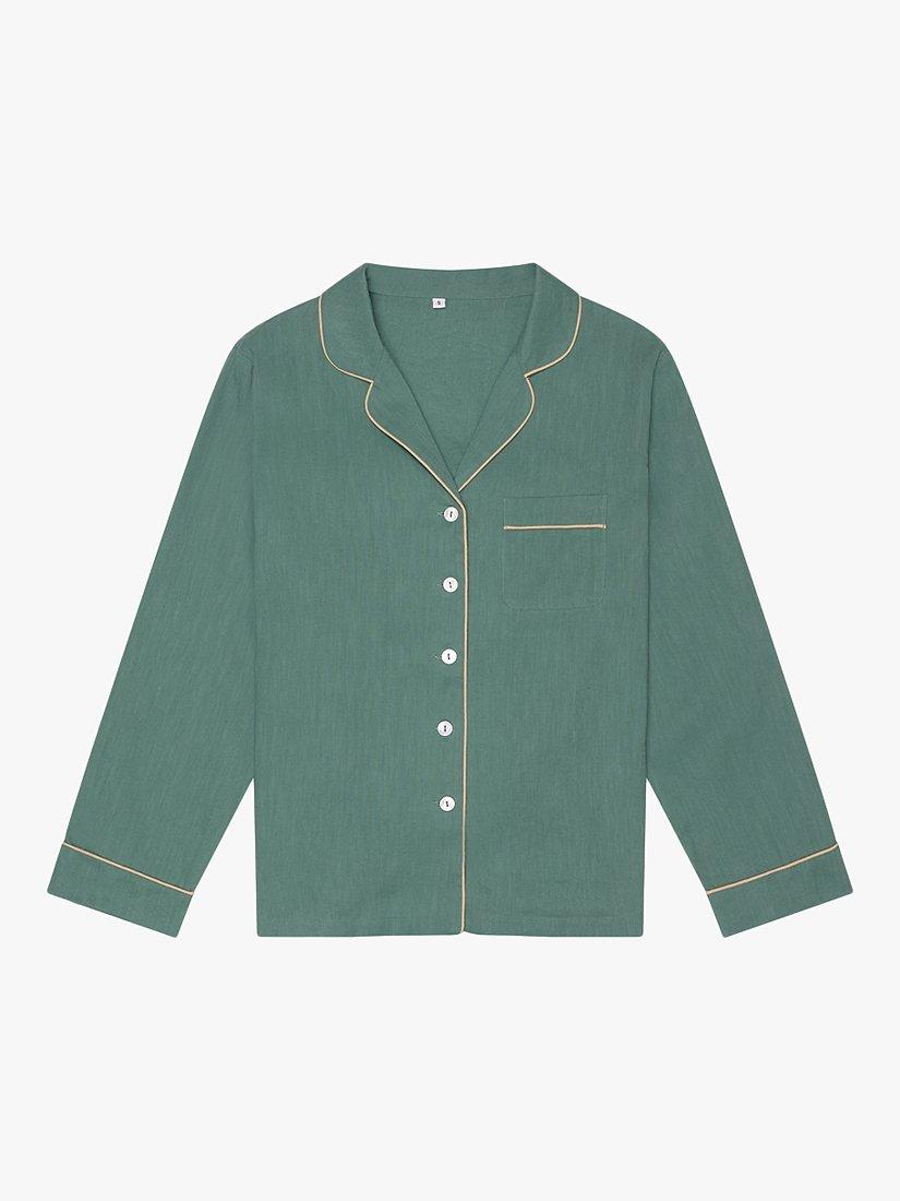 Product image 6 of 6, which shows Piglet in Bed Linen Blend Pyjama Trouser Set, Tranquil Green, XS