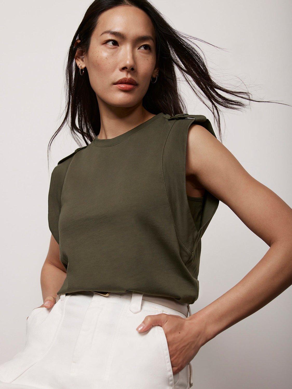 Mint Velvet Cropped Utility Top, Khaki