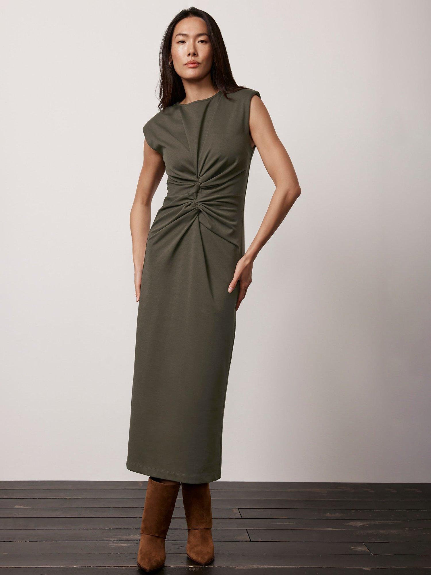 Mint Velvet Twisted Midi Dress Green Khaki