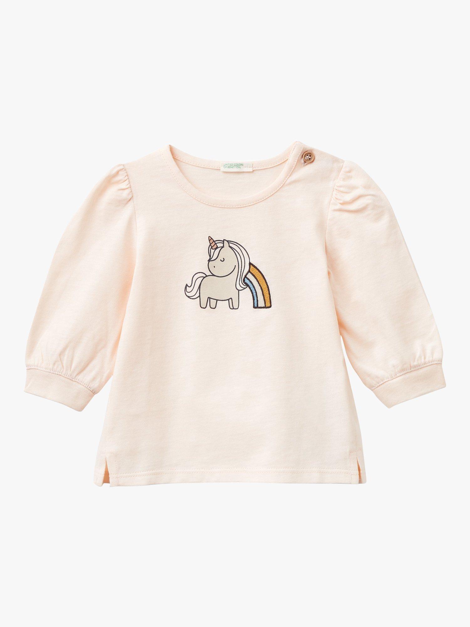 Benetton Baby Unicorn Long Sleeve T-Shirt, Light Powder