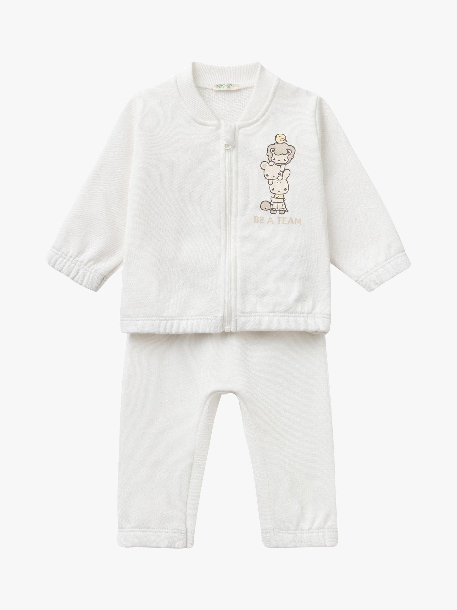 Benetton Baby Animal Team Two Piece Fleece Set, Off White