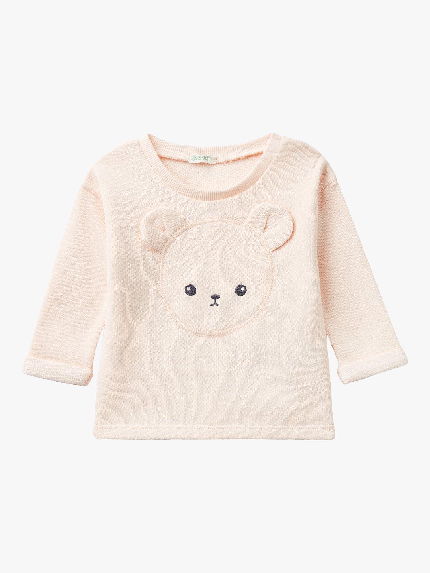 Benetton Baby Teddy Embroidered Crew Neck Sweatshirt, Light Powder