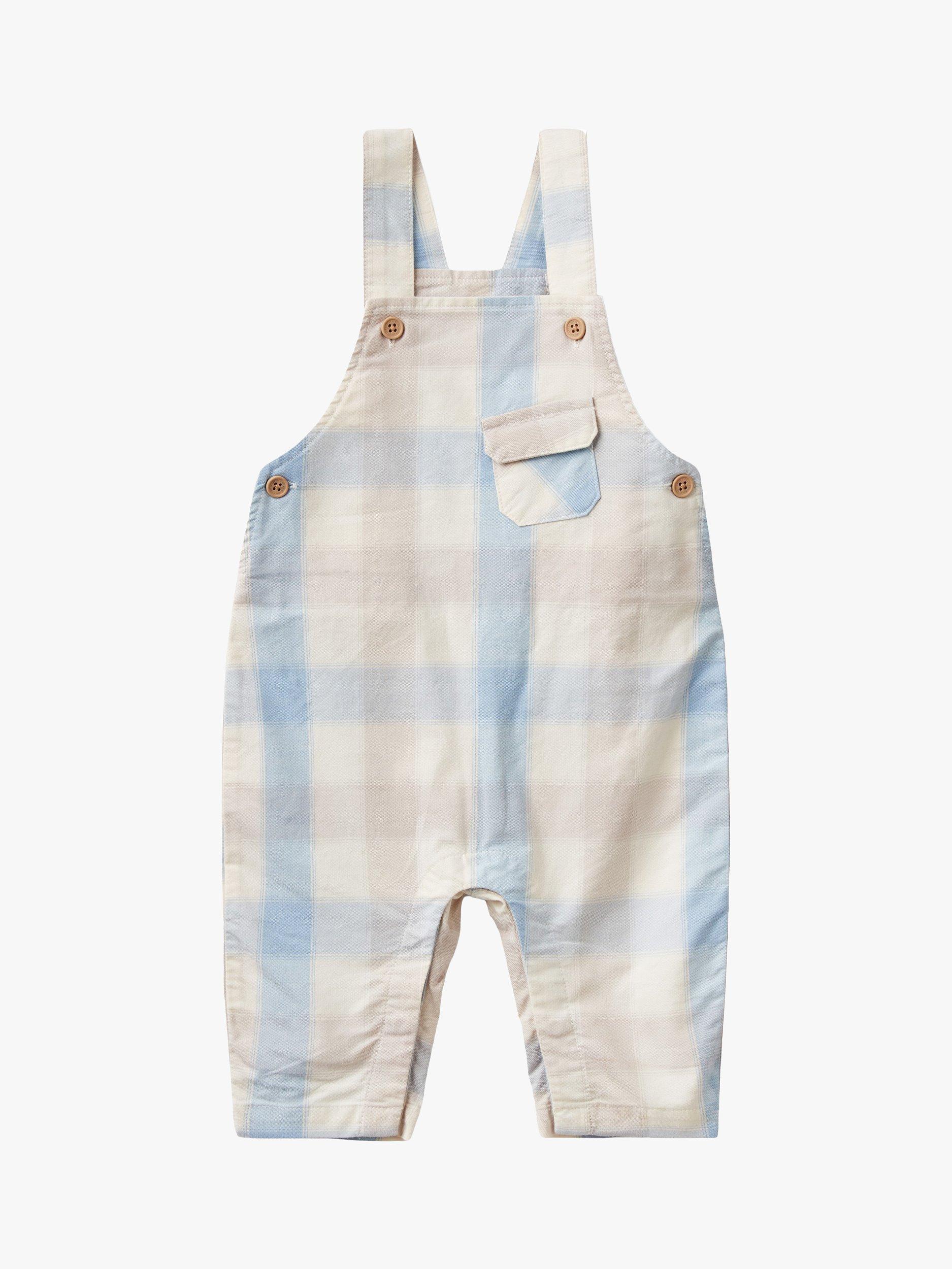 Benetton Baby Check Bunny Motif Dungarees, White Cream