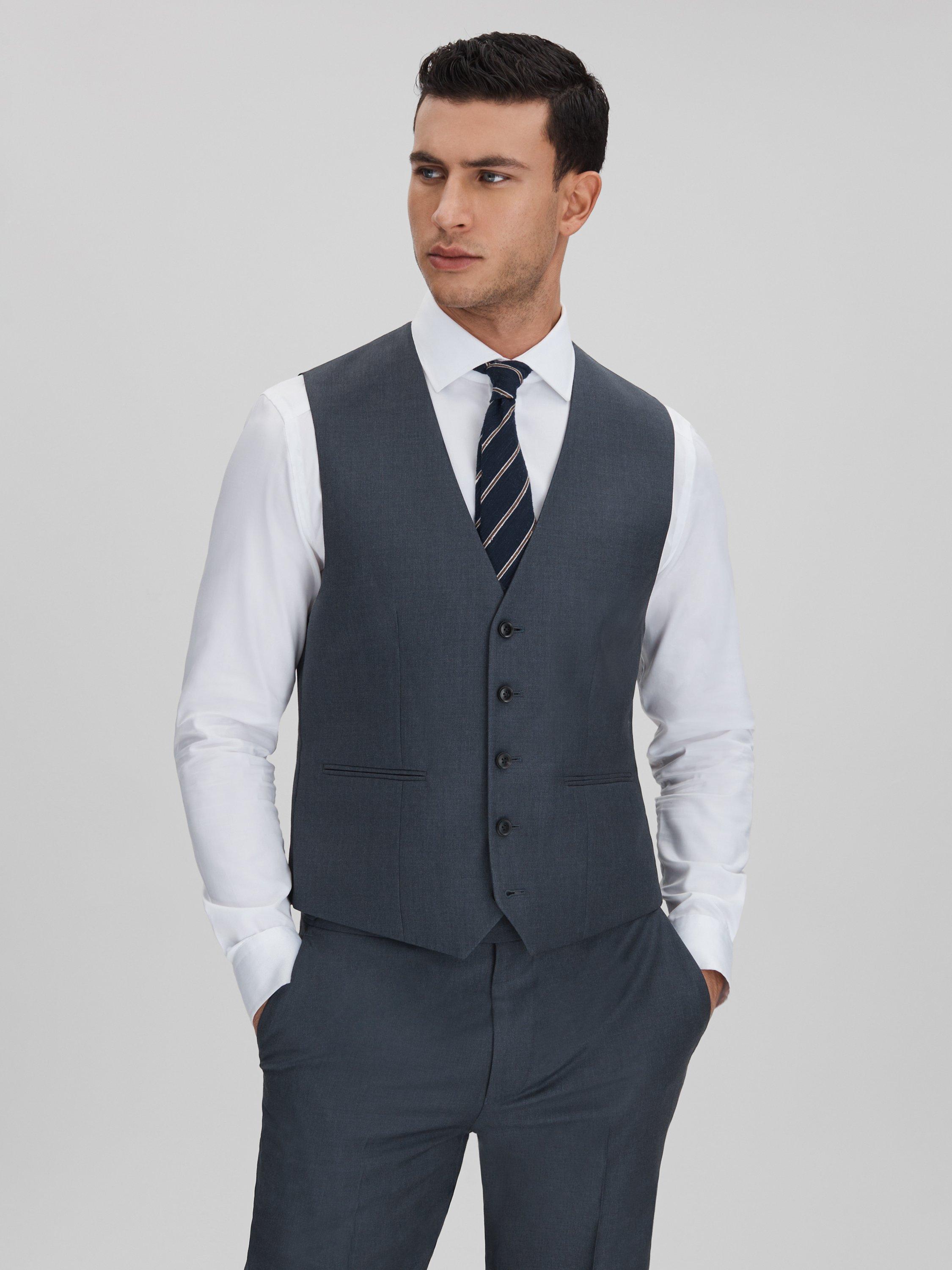 Reiss Humble Wool Waistcoat, Airforce Blue