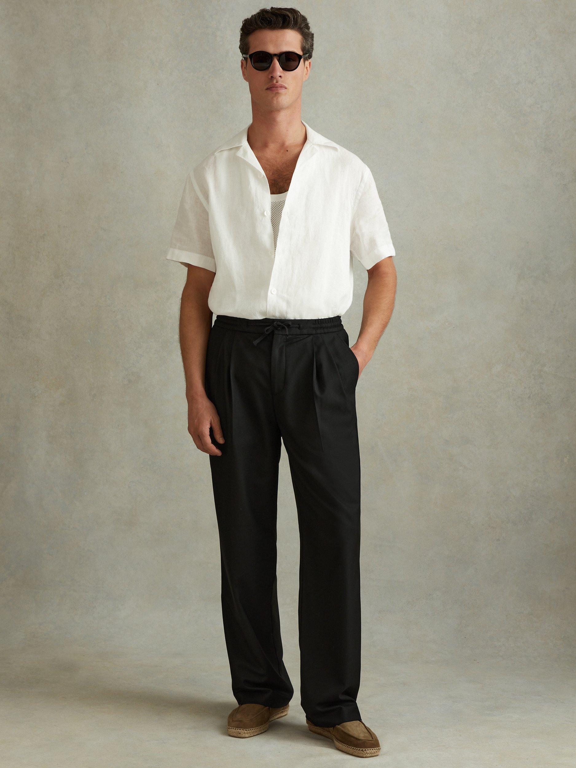 Product image 3 of 5, which shows Reiss Arden Relaxed Twill Drawstring Trousers, Black, 28R