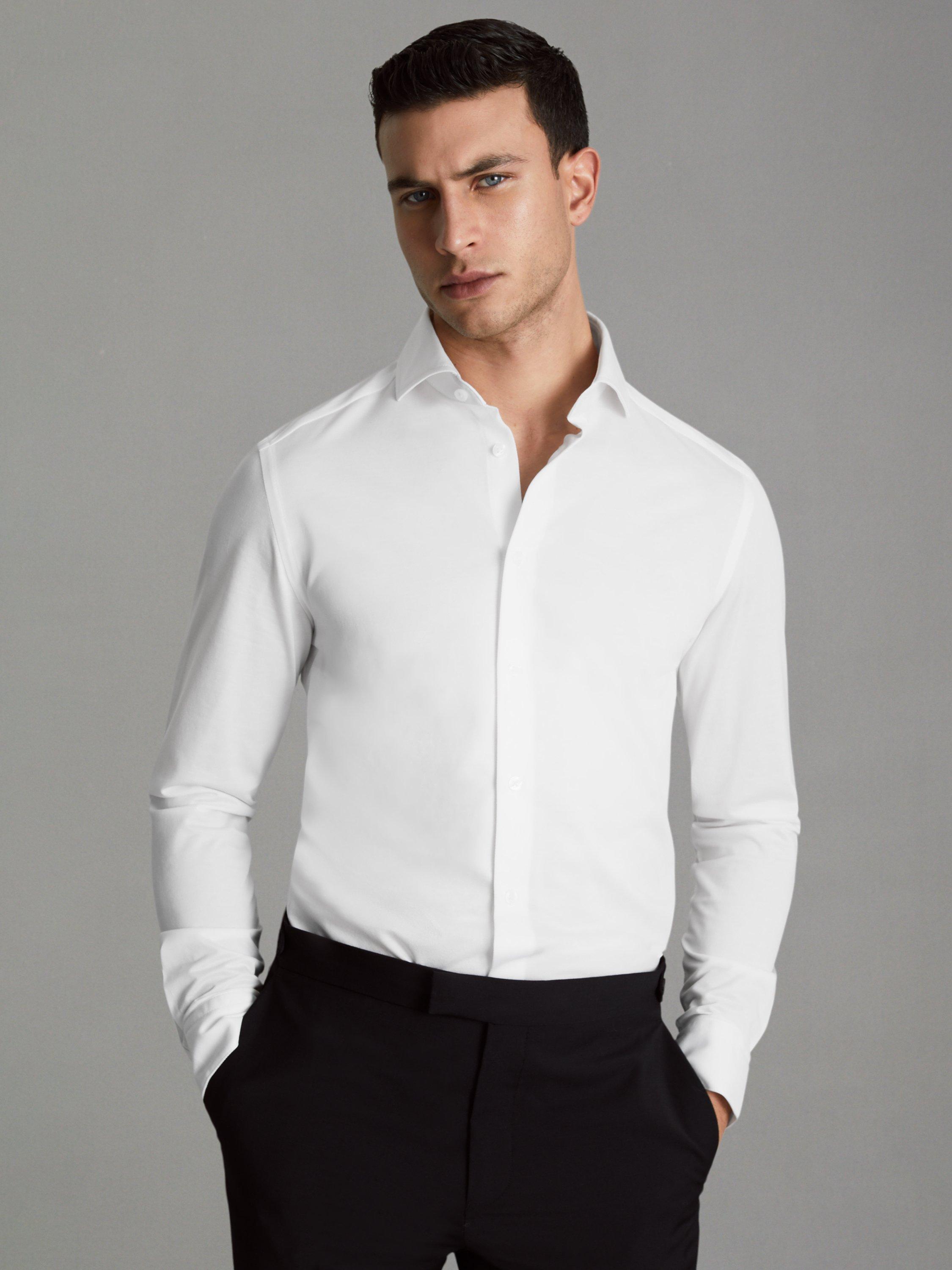 Reiss Nate Slim Fit Cutaway Collar Jersey Shirt, White