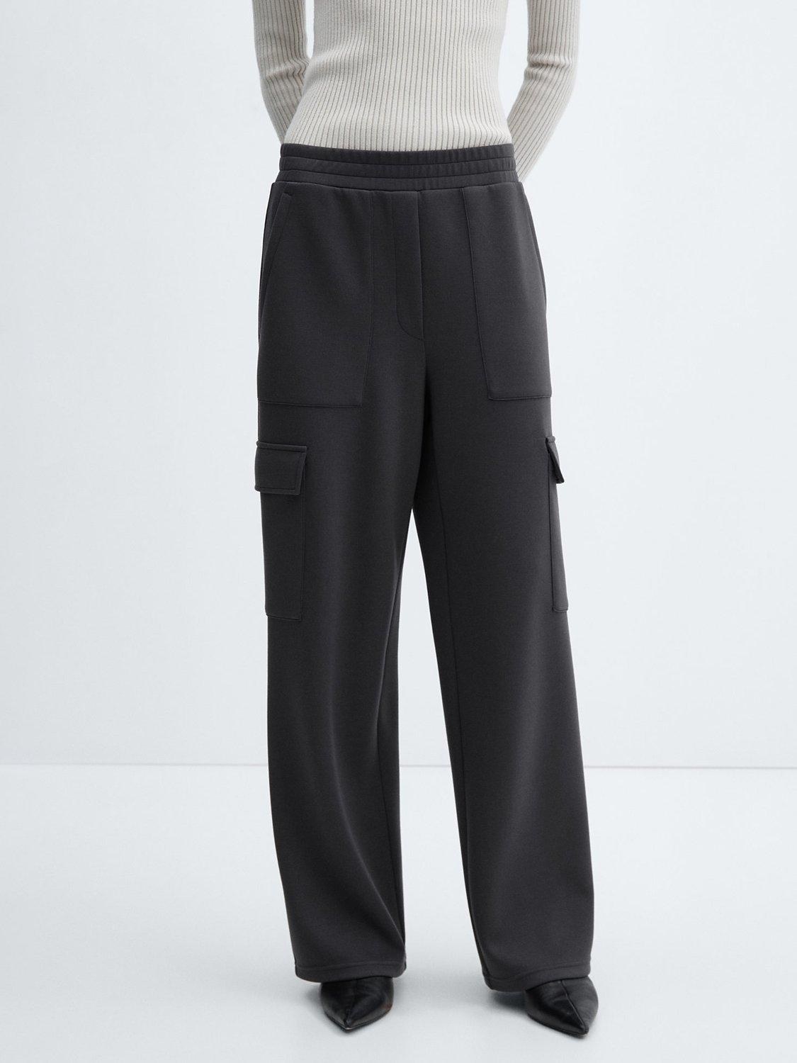 Mango Elasticated Cargo Trousers, Charcoal
