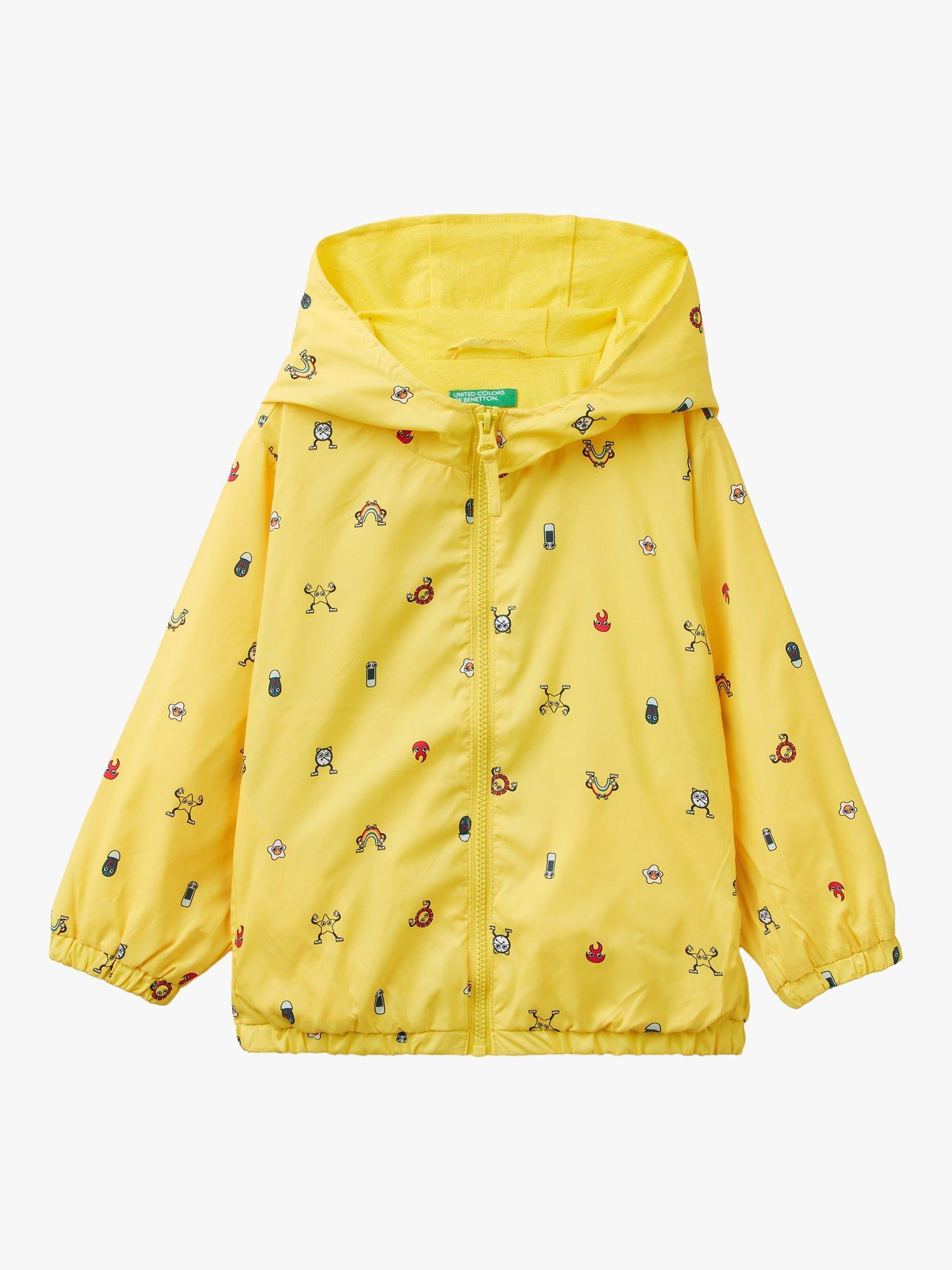 Benetton Kids' Fun Print Lightweight Hooded Jacket, Yellow/Multi