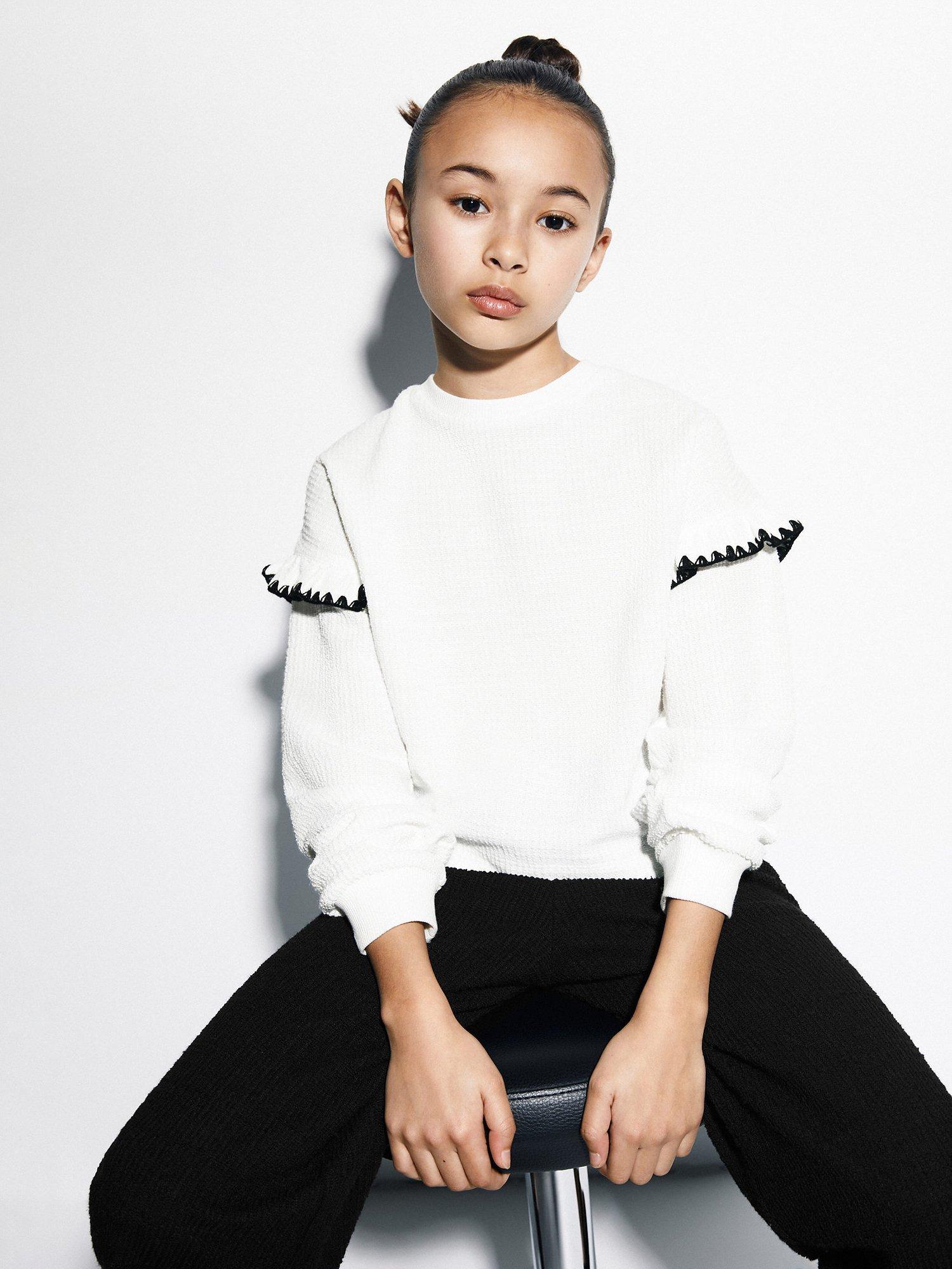 Mango Kids' Helen Ruffle Sleeve Detail Sweatshirt, Light Beige