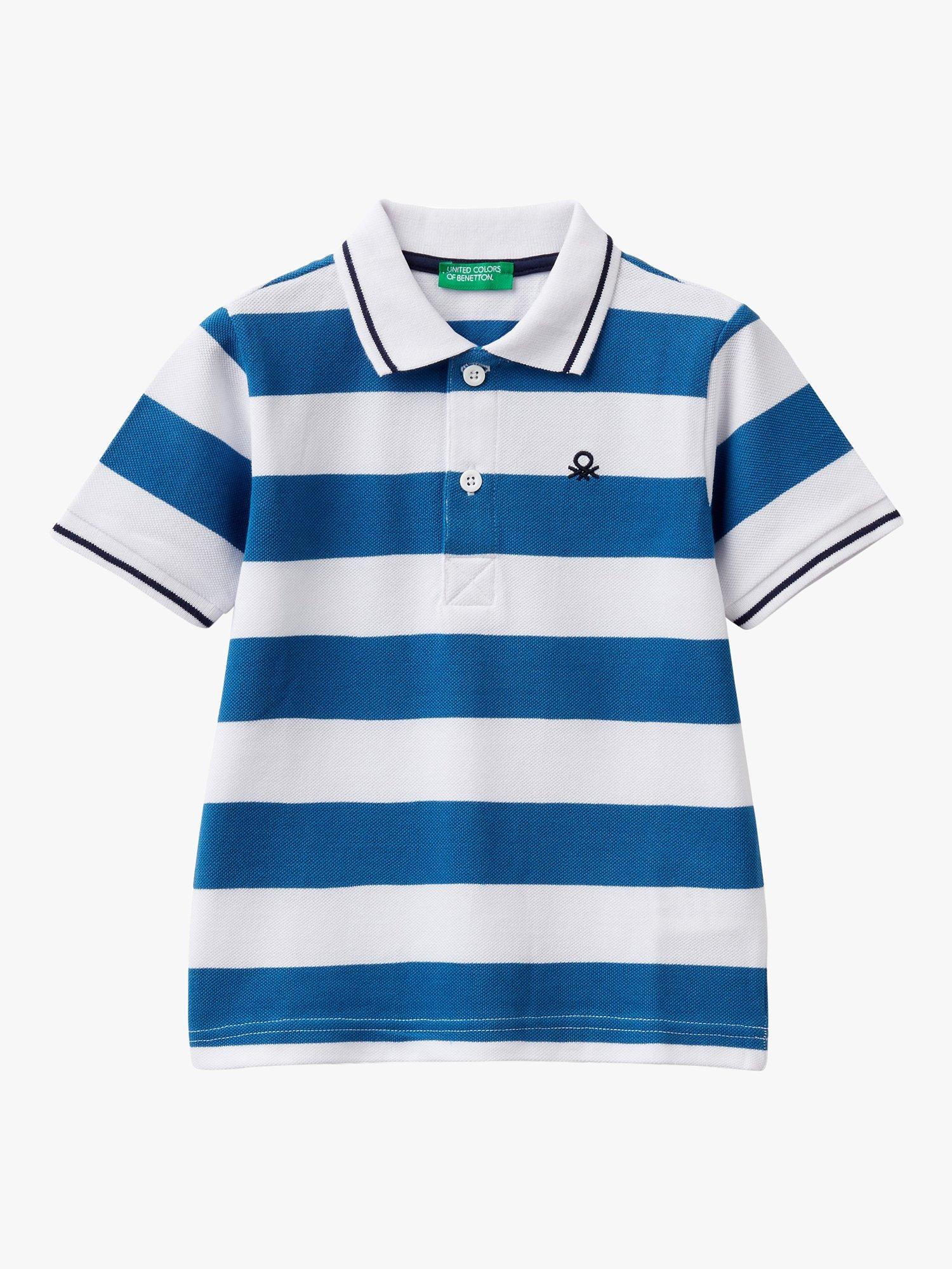 Benetton Kids' Stripe Short Sleeve Polo Shirt, Bluette/Multi