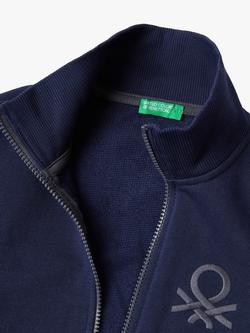 Benetton Kids' Logo Zip Through Rib Collar Sweatshirt - view 2, Night Blue