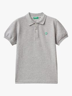 Benetton Kids' Cotton Short Sleeve Polo Shirt, Medium Melange Grey