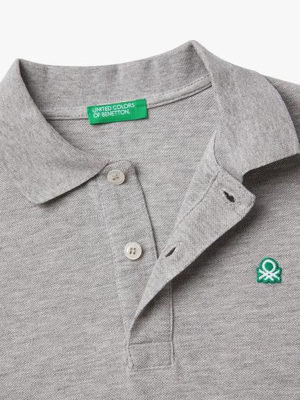 Benetton Kids' Cotton Short Sleeve Polo Shirt - view 2, Medium Melange Grey