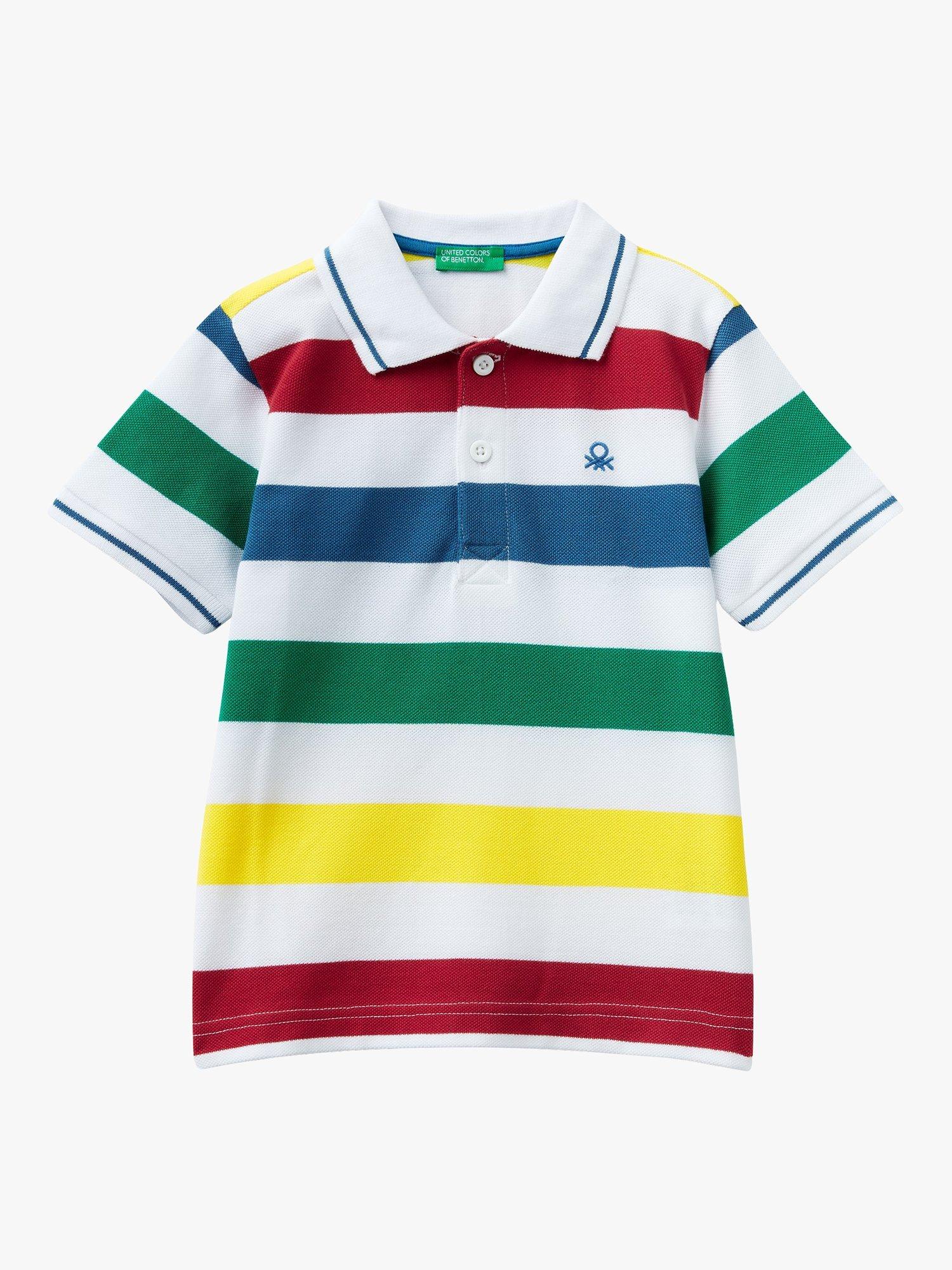 Benetton Kids' Stripe Short Sleeve Polo Shirt, Multi